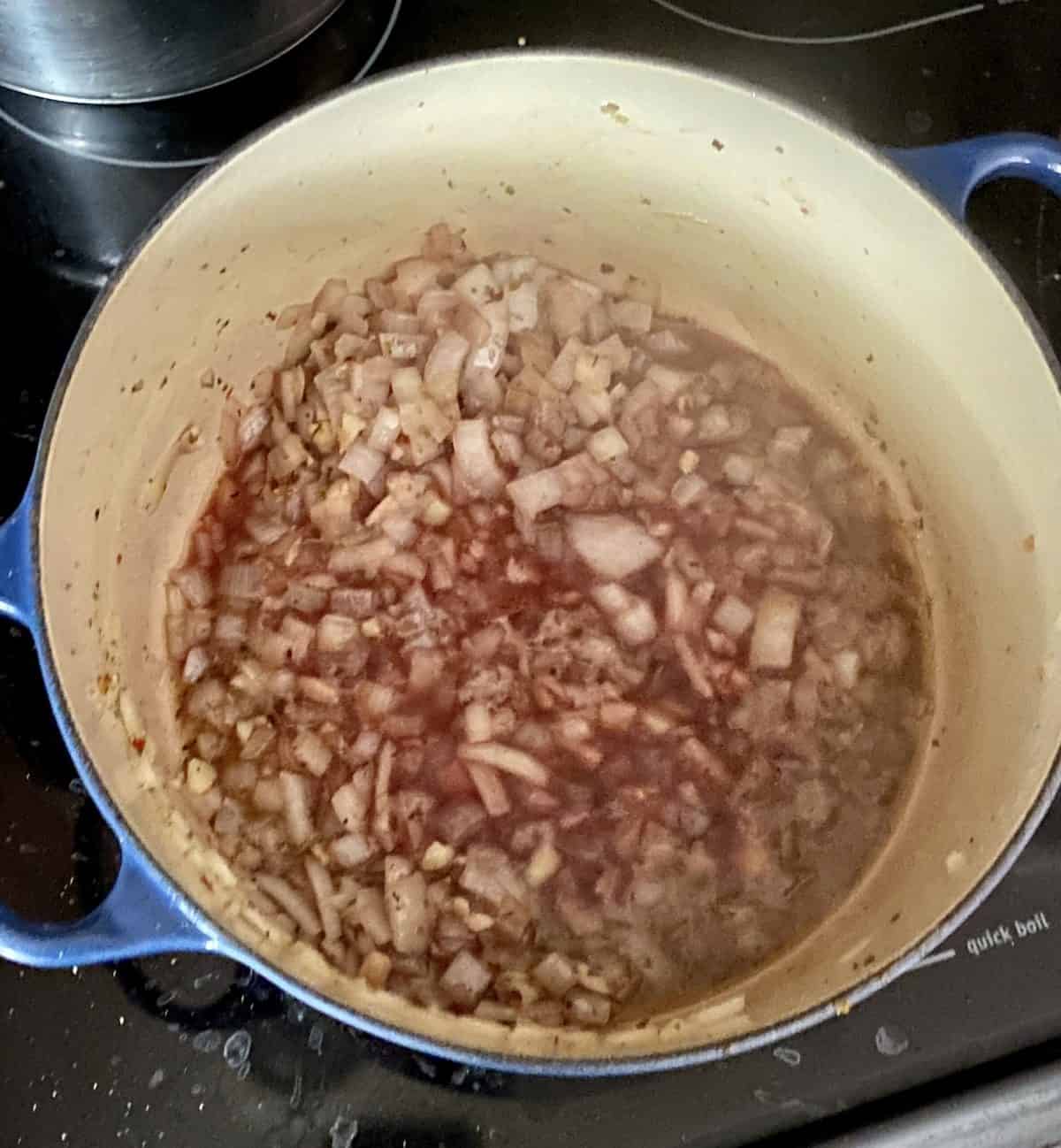 Bolognese sauce base being cooked