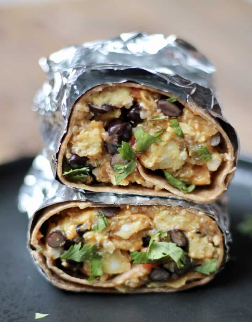 black bean, egg, and quinoa breakfast burrito