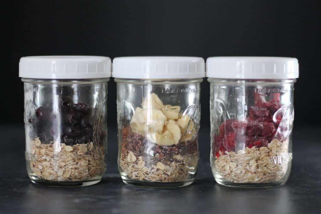 3 different kinds of overnight oats in jars