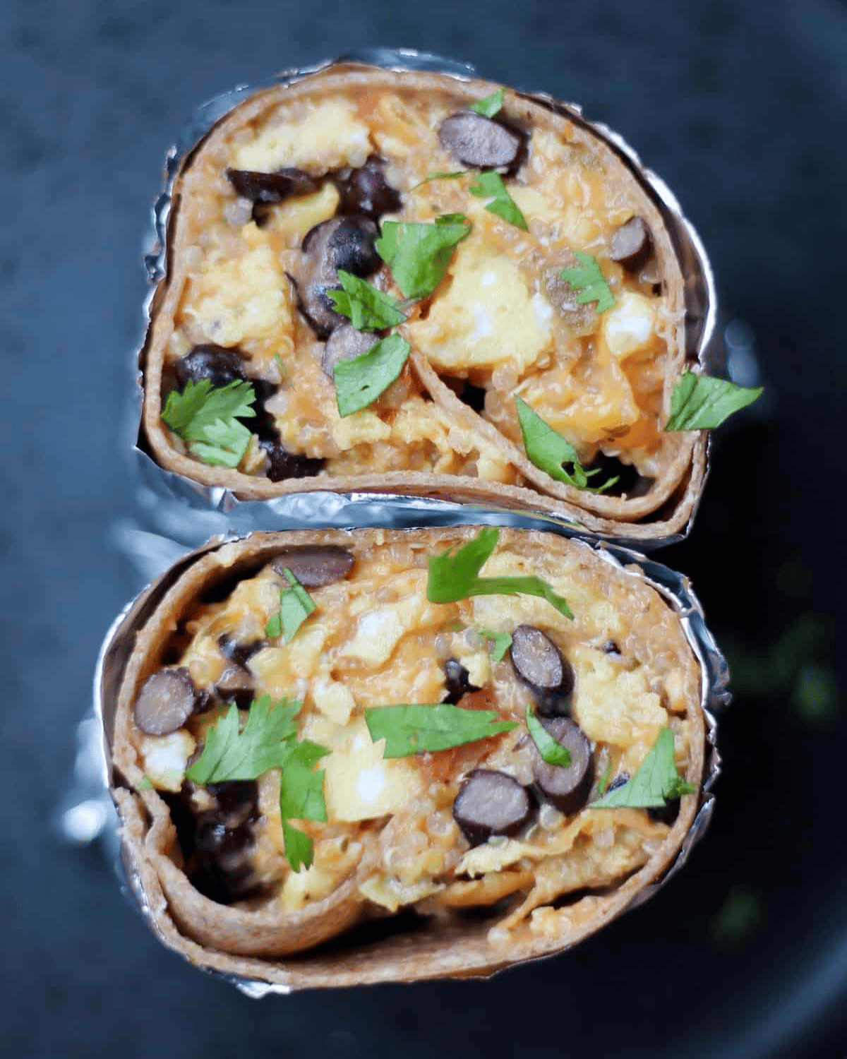 overhead picture of veggie breakfast burrito