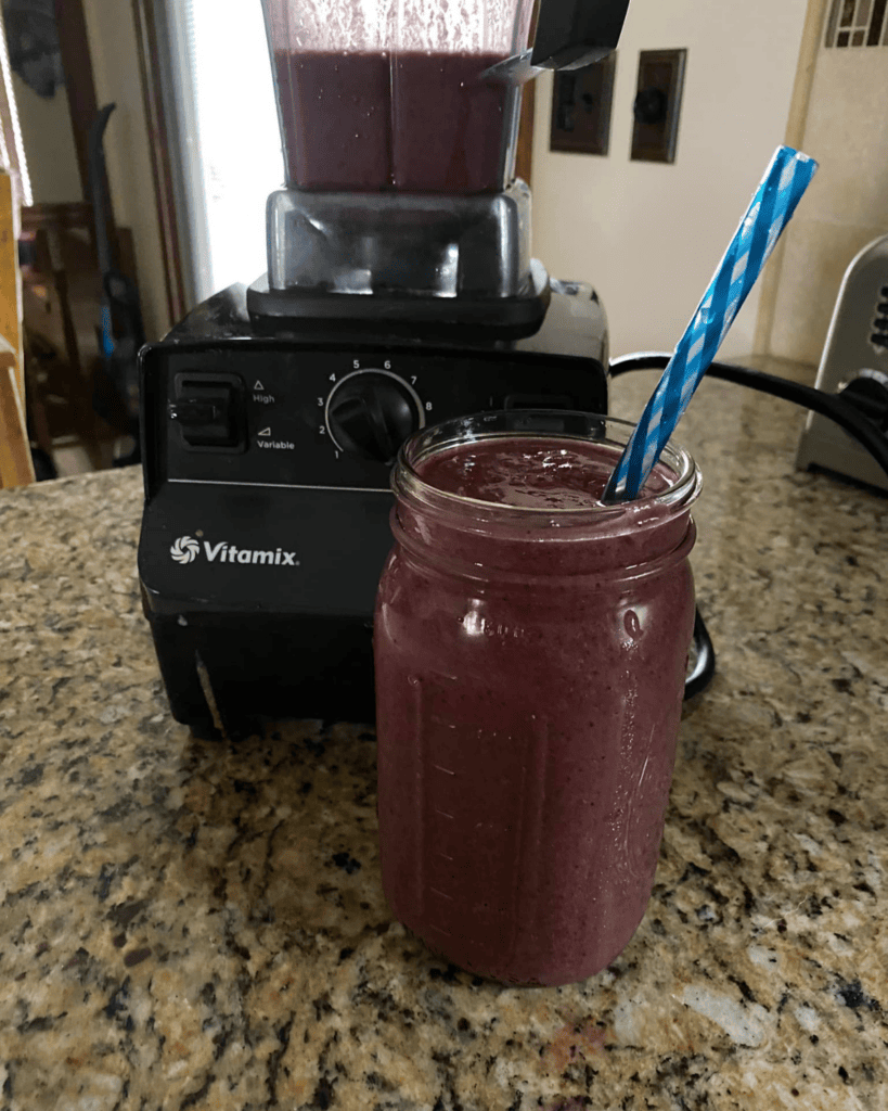 smoothie in front of blender