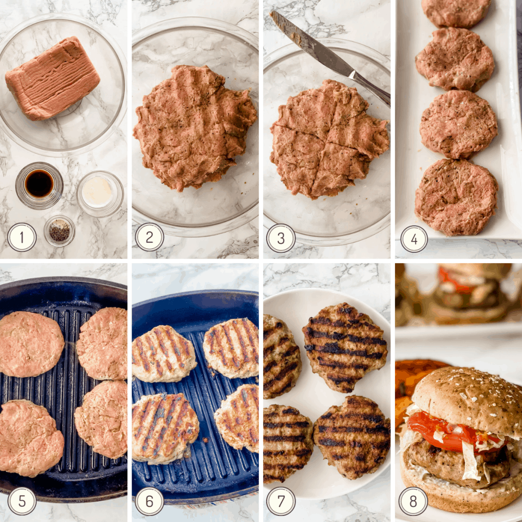 step by step collage showing exactly how to make a turkey burger recipe