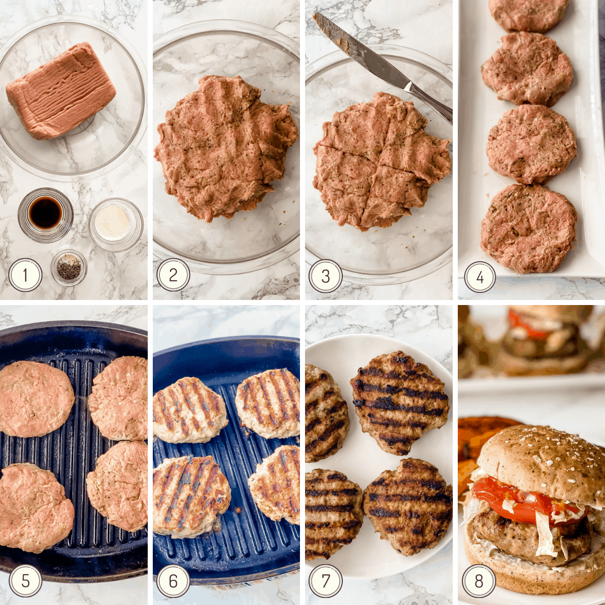 step by step collage showing exactly how to make a turkey burger recipe