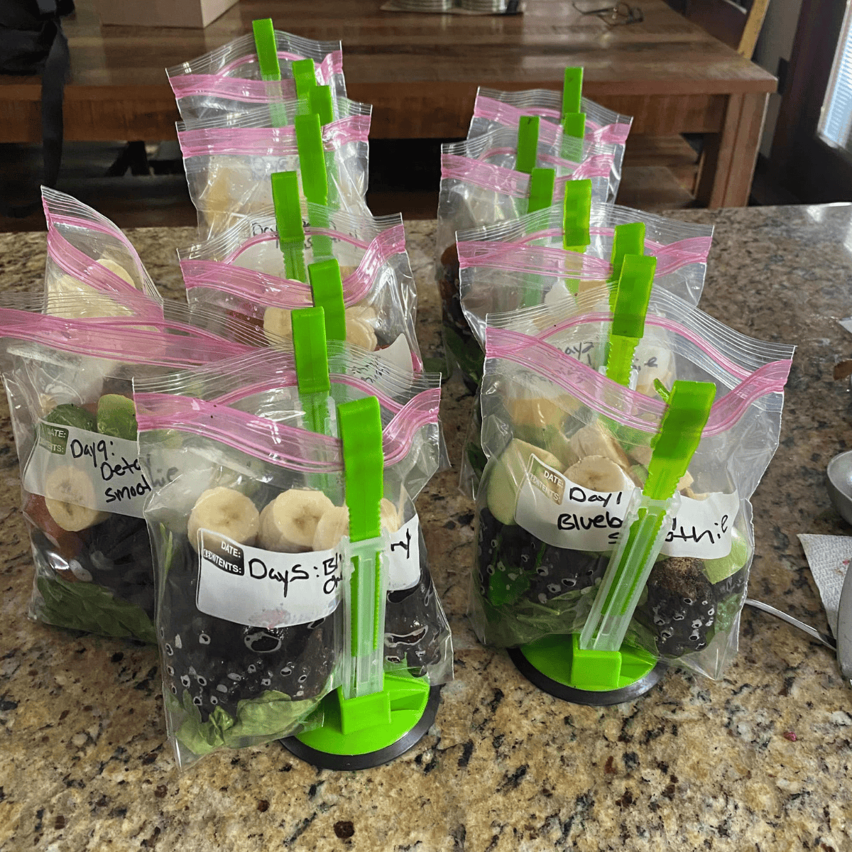 smoothie kits on the table.