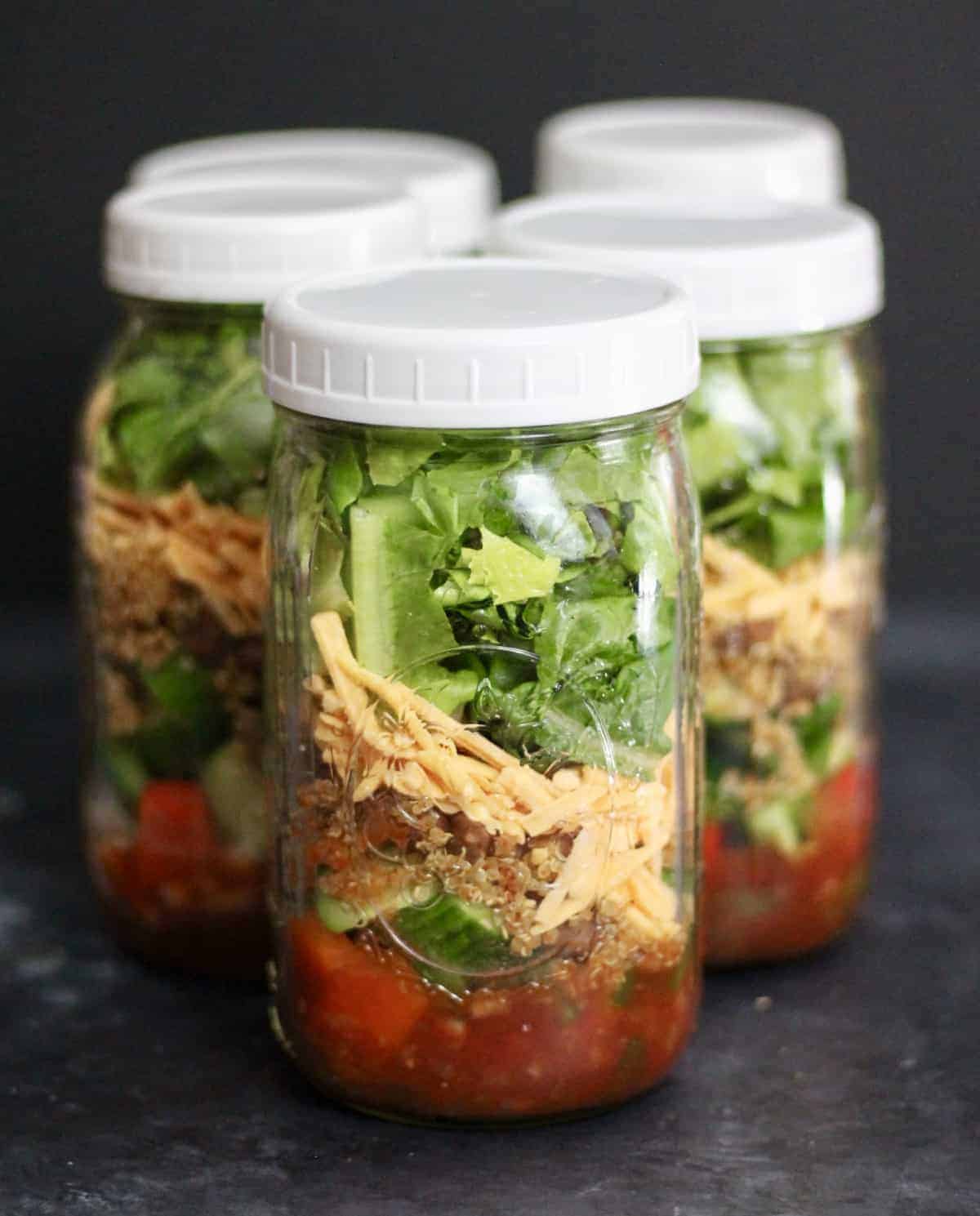 vegan taco salad in mason jars 