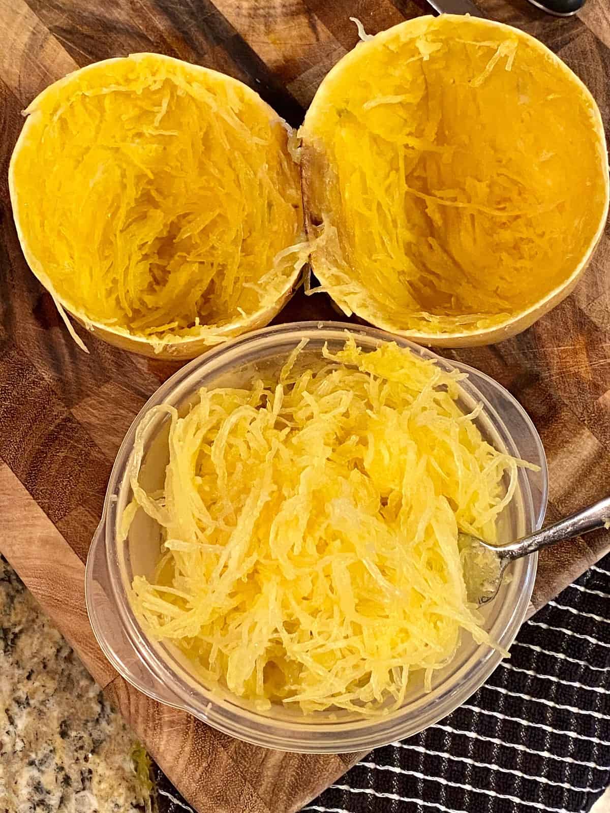 shredding spaghetti squash with a fork