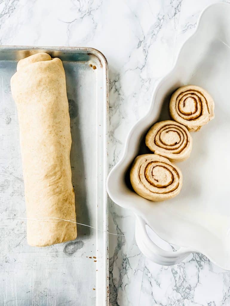 use dental floss to cut the healthy sweet rolls