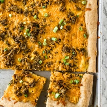 healthy breakfast pizza cooked in a sheet pan