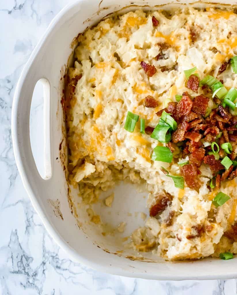 close up of the baked cauliflower casserole