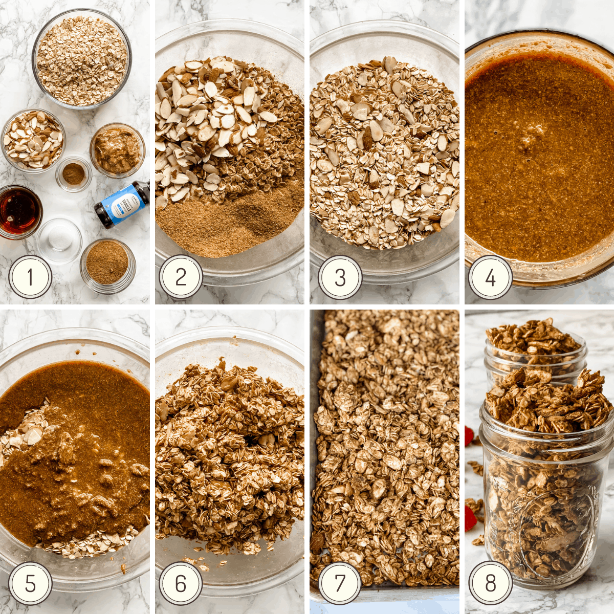 step by step collage for making almond butter granola