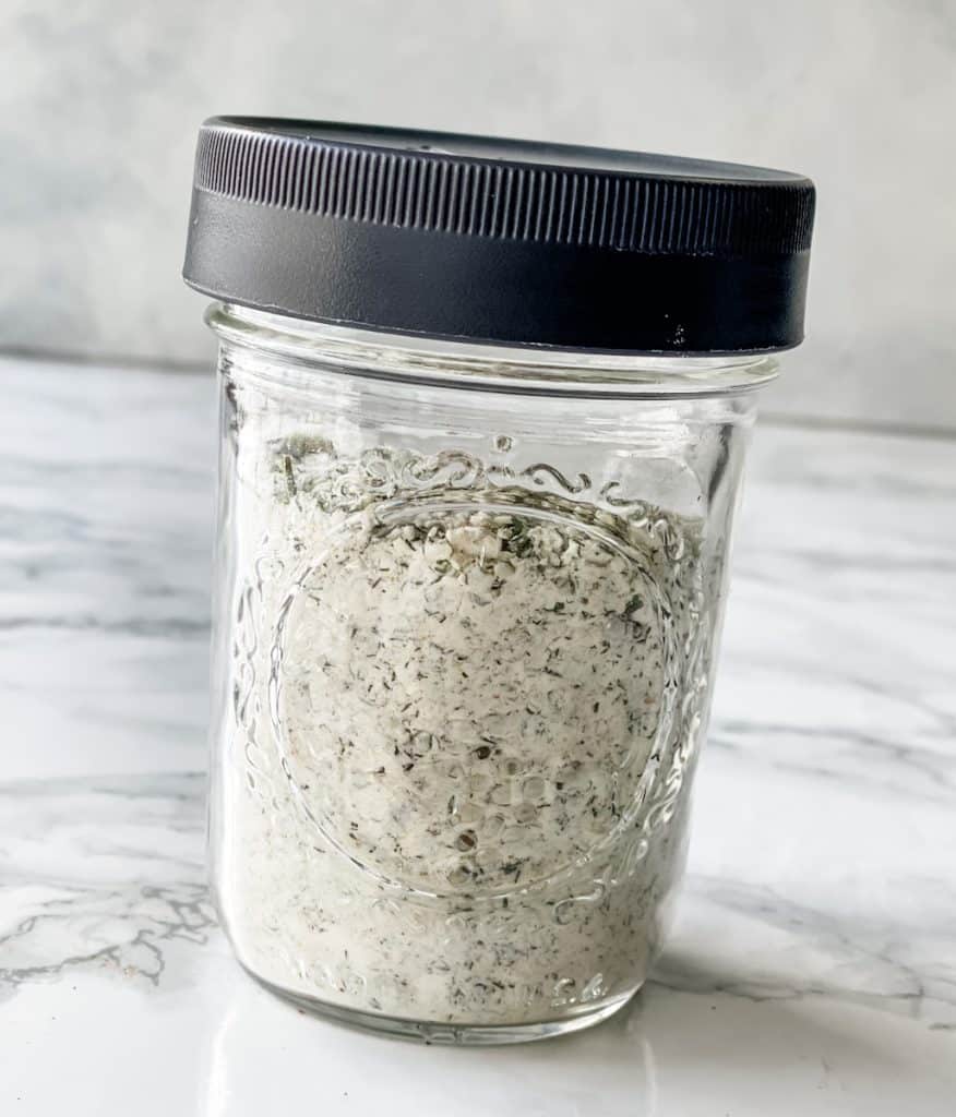 homemade ranch dressing mix in a mason jar.