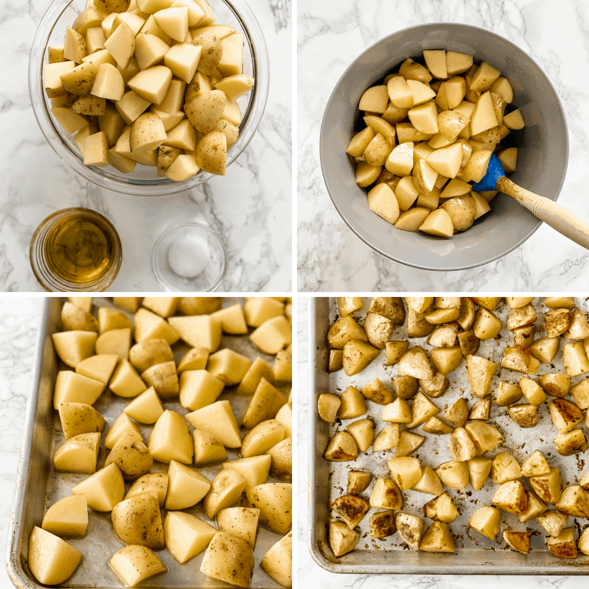 step by step collage for cooking the perfect roasted potatoes