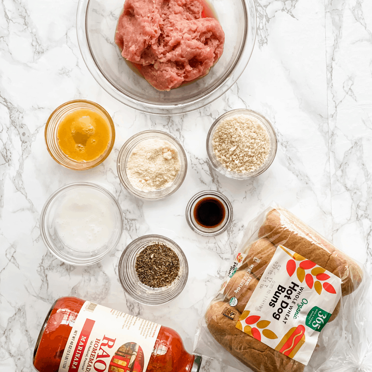 ingredients for turkey meatball subs.