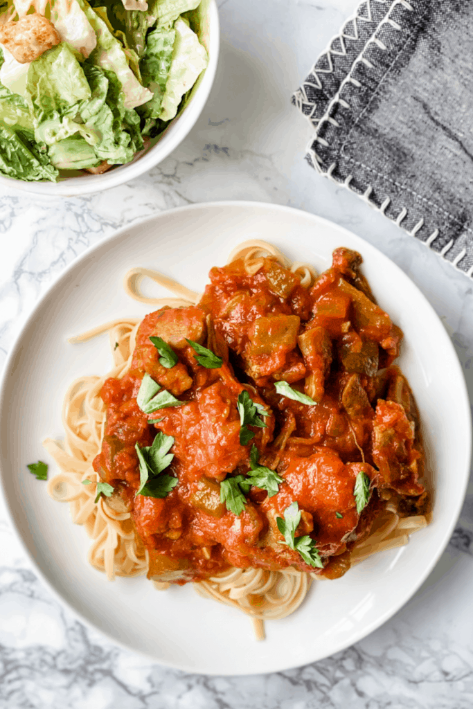 Chicken Cacciatore recipe made on the stovetop.