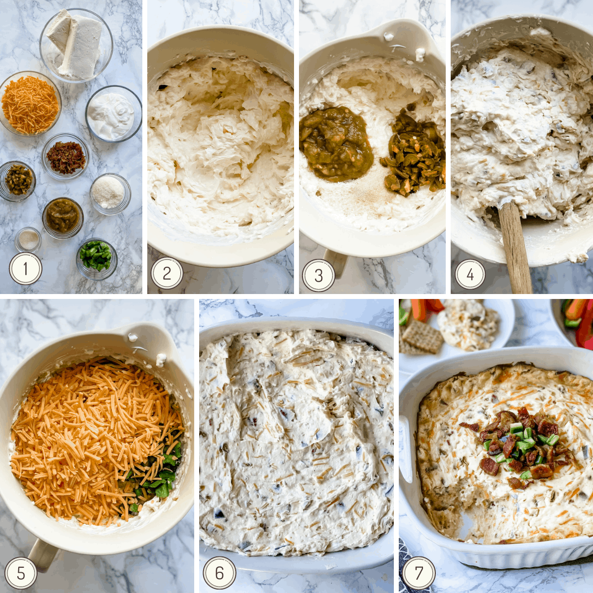 step by step instructions collage on how to make the jalapeno dip