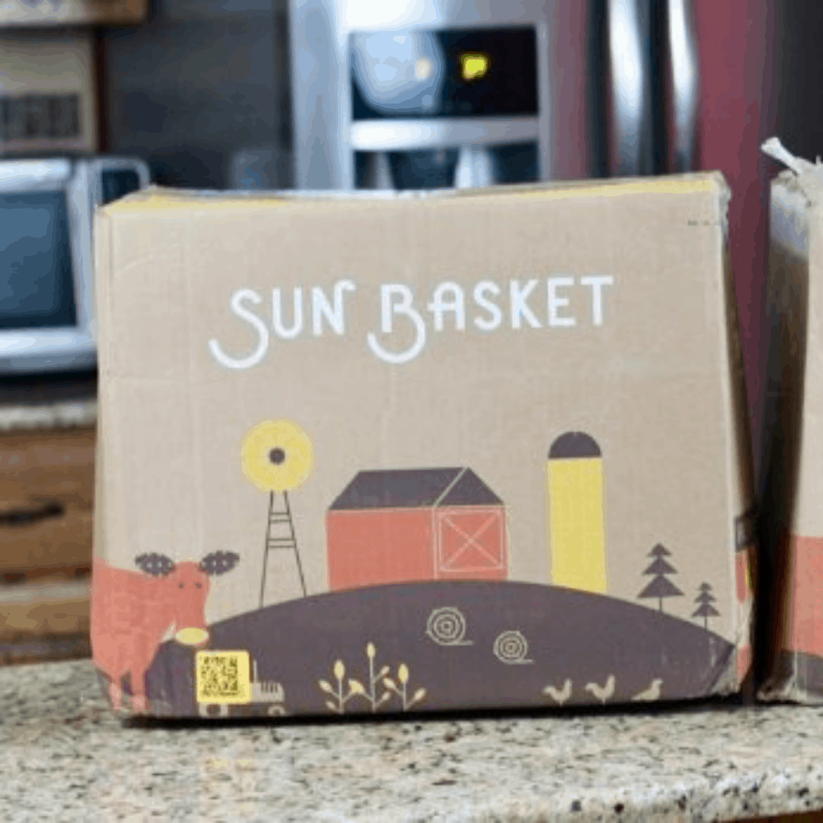 sun basket box on the counter
