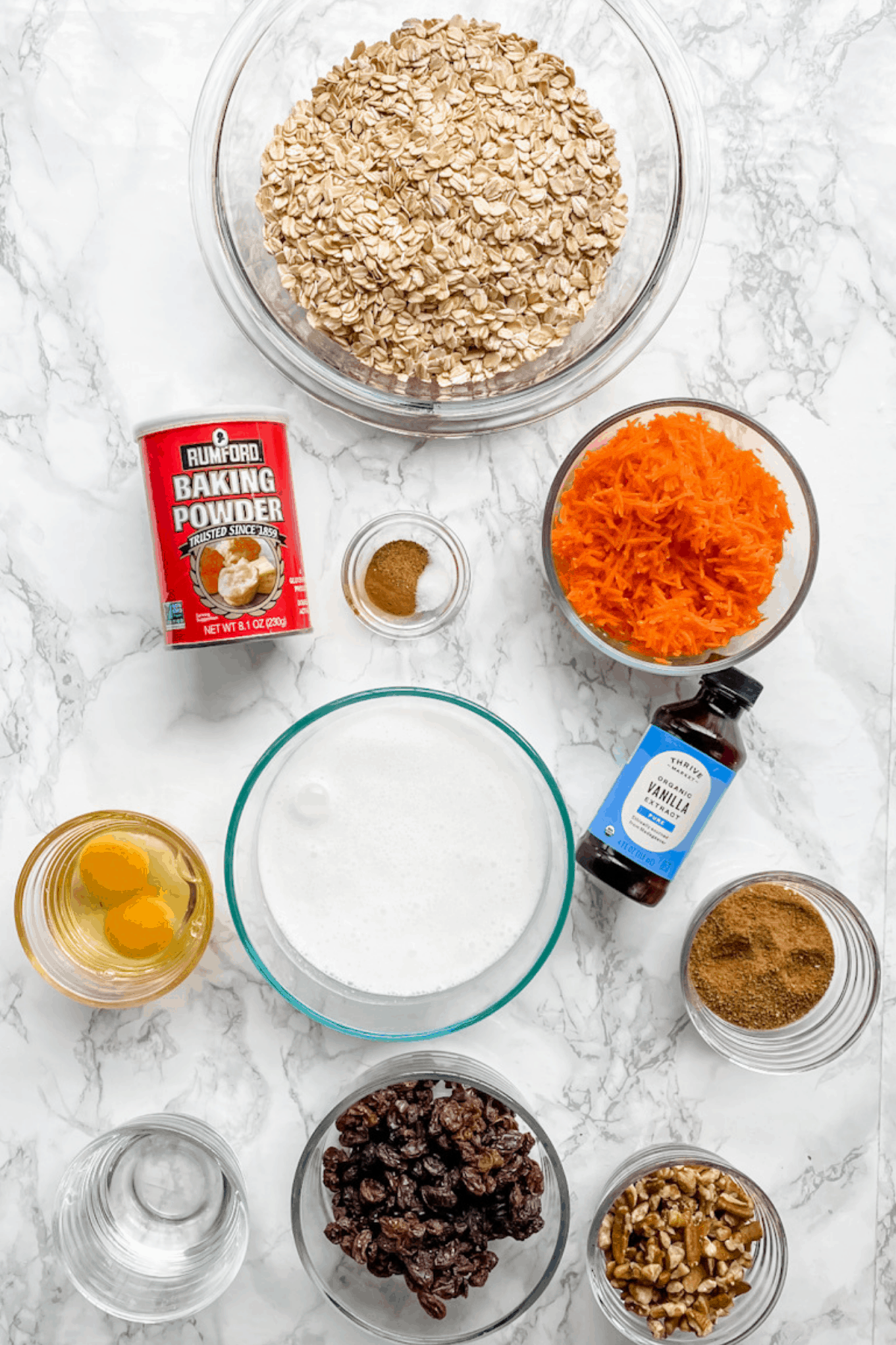 All of the ingredients to make carrot cake baked oatmeal