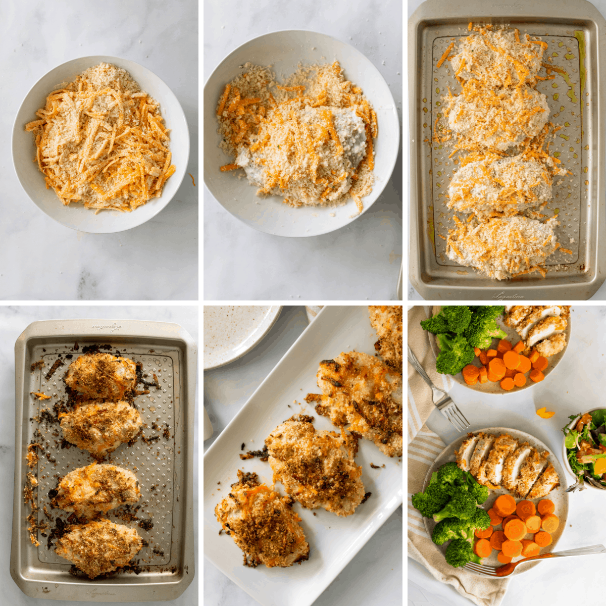 the final steps in a collage for showing how to baked ranch chicken in the oven