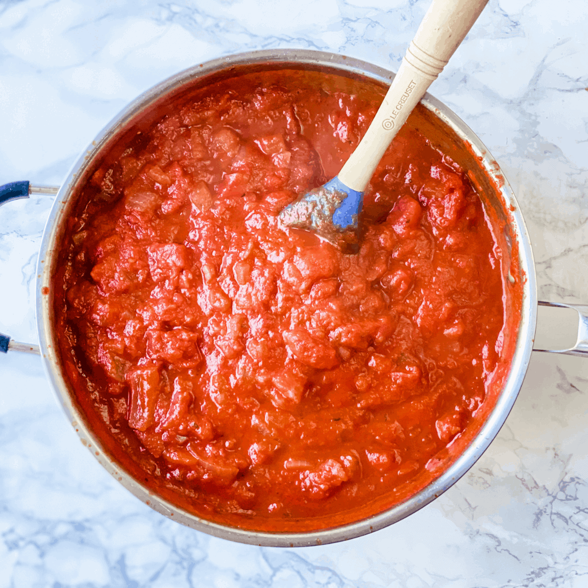 easy marinara sauce in a skillet