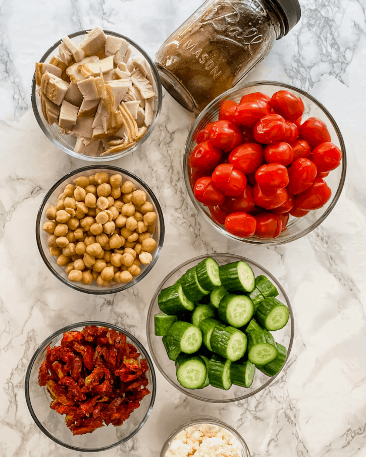 ingredients to make a California salad in a jar recipe