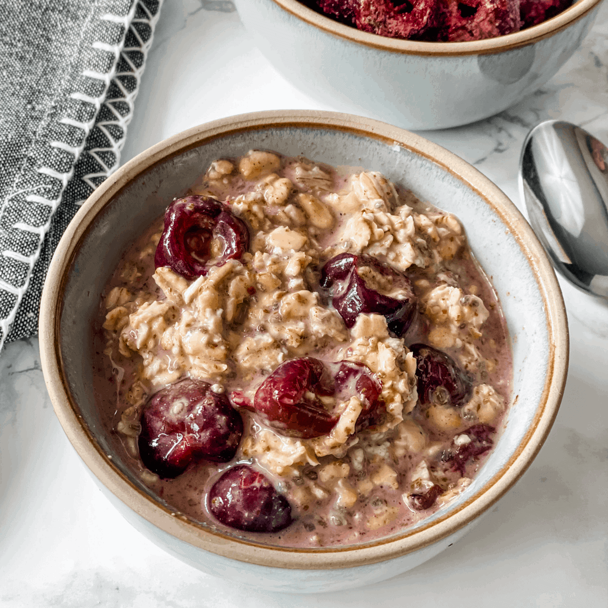 cherry overnight oats in a bowl