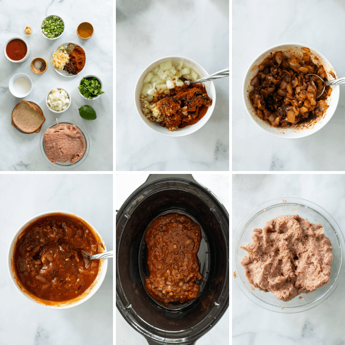 step by step collage showing how to make crockpot turkey tacos.