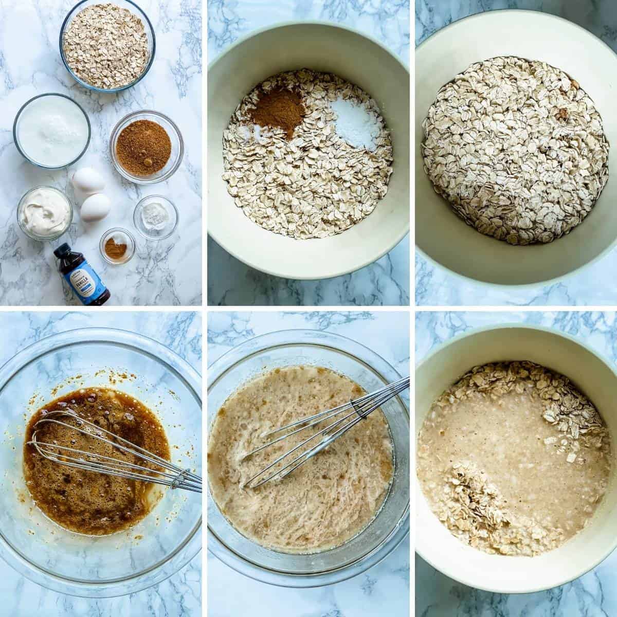 step by step collage showing how to make baked oatmeal cups