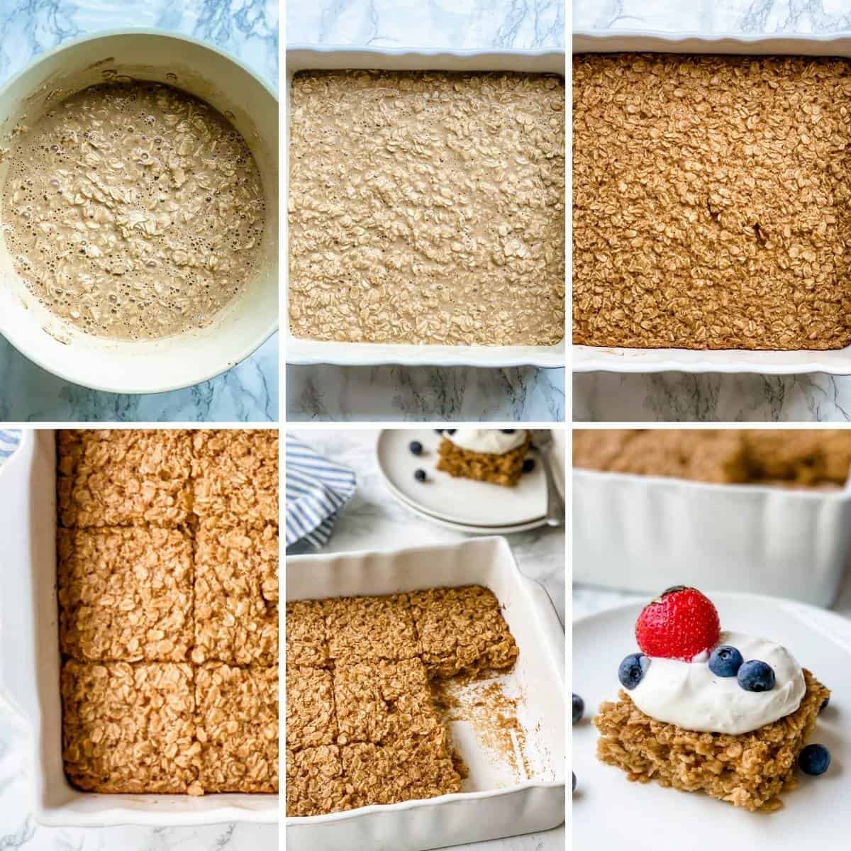 collage showing how to make an oatmeal bake.