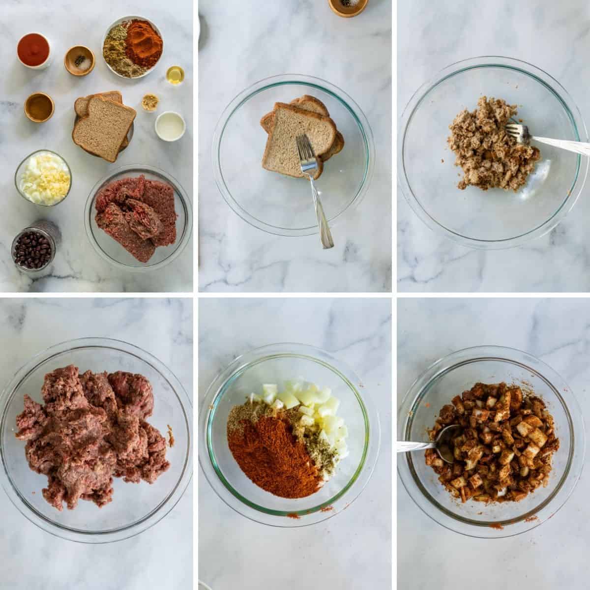 step by step collage showing you how to get started with making taco meat using a slow cooker