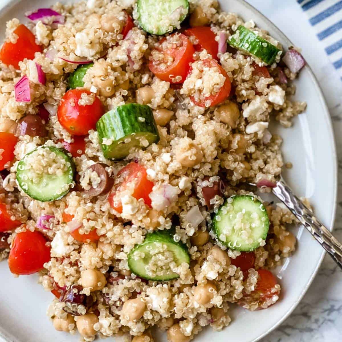 Ingredients to make Greek Quinoa Salad.