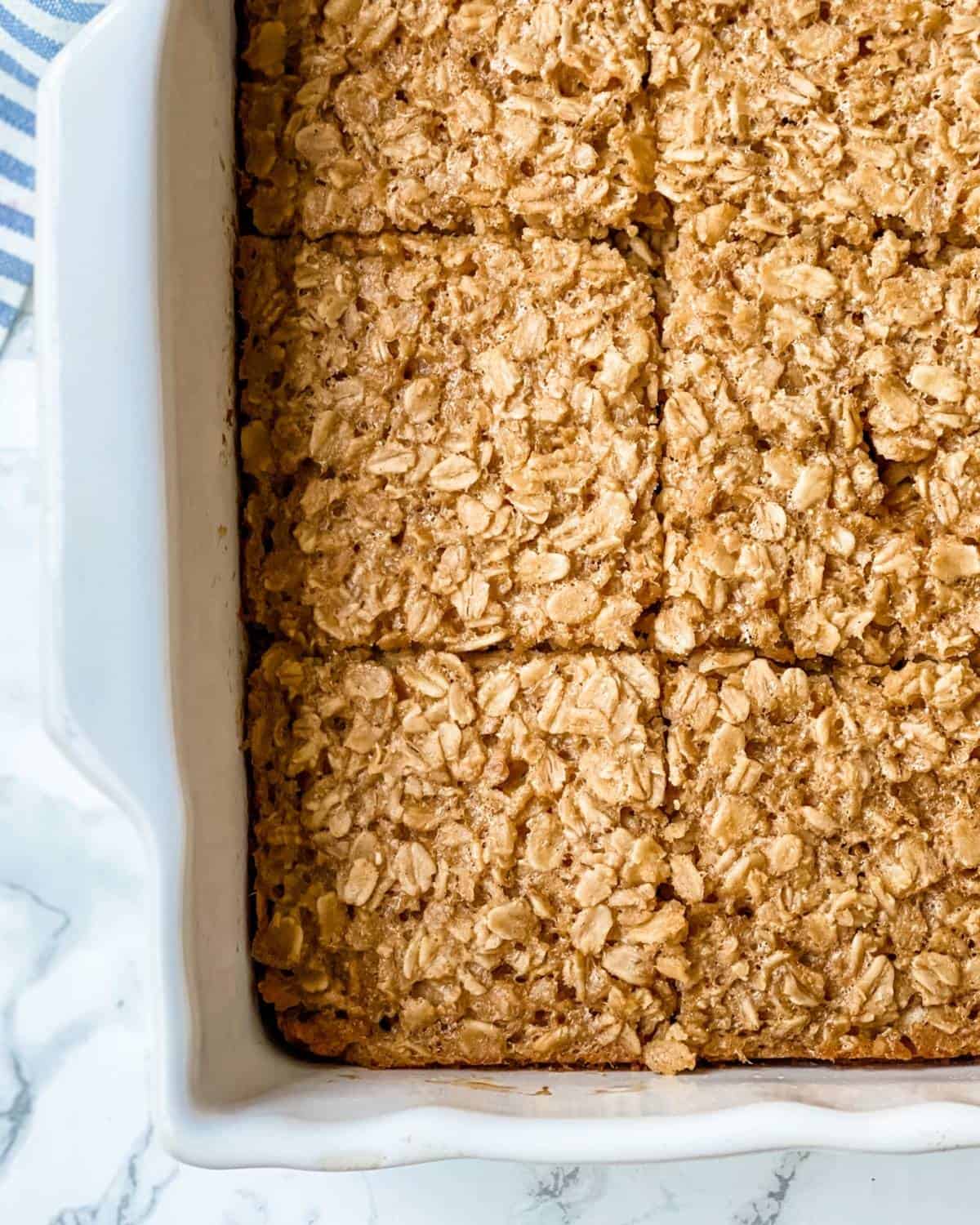 Baked oatmeal in ceramic baking dish