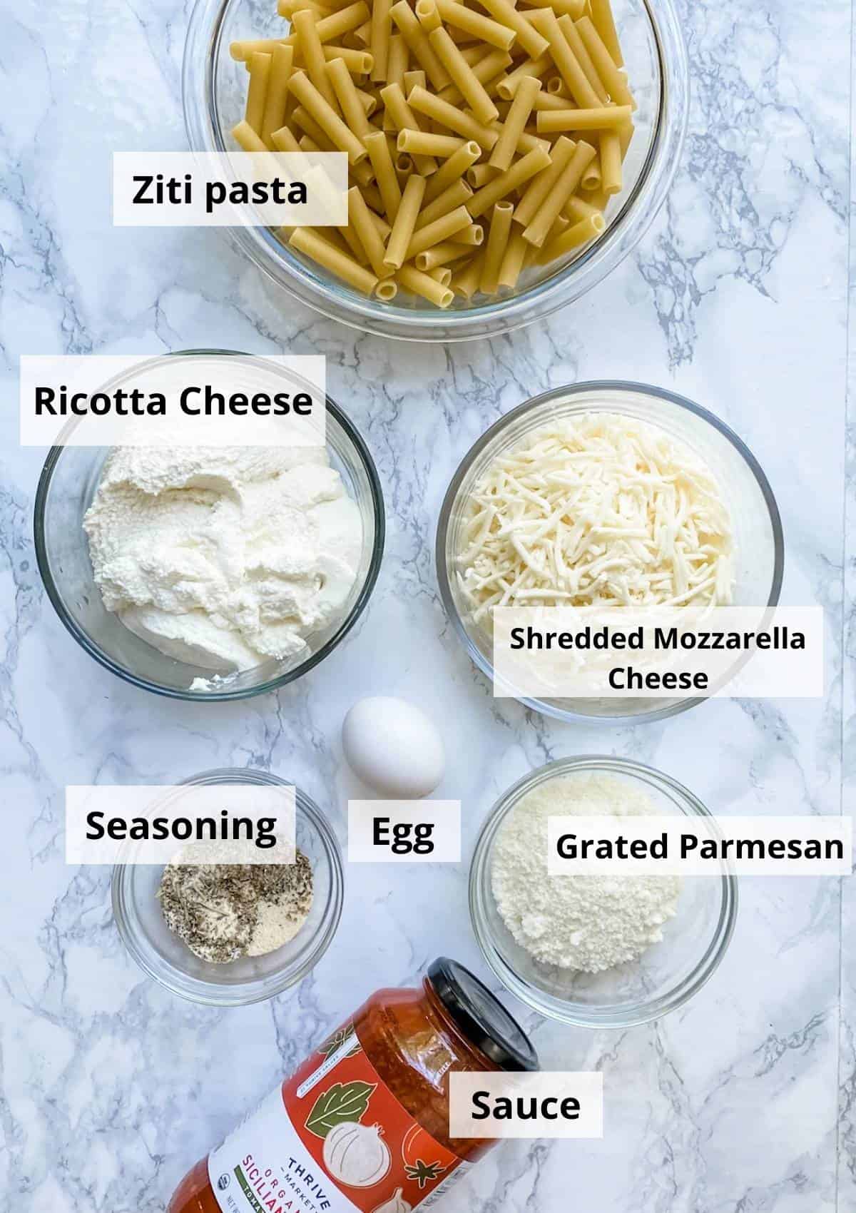 ingredients to make easy baked ziti