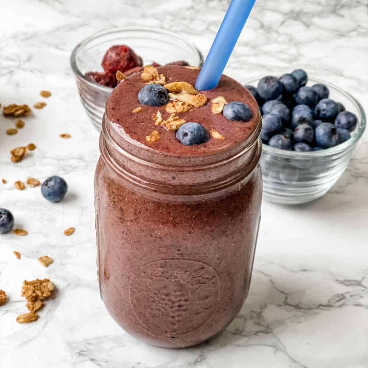 cherry blueberry smoothie recipe. Vegan and gluten free breakfast recipe.