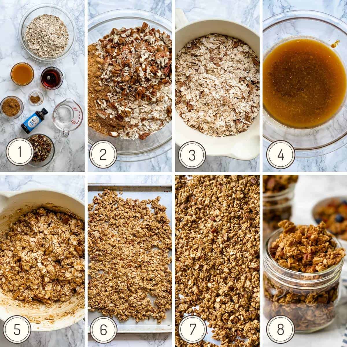 step by step collage showing how to make pumpkin granola 