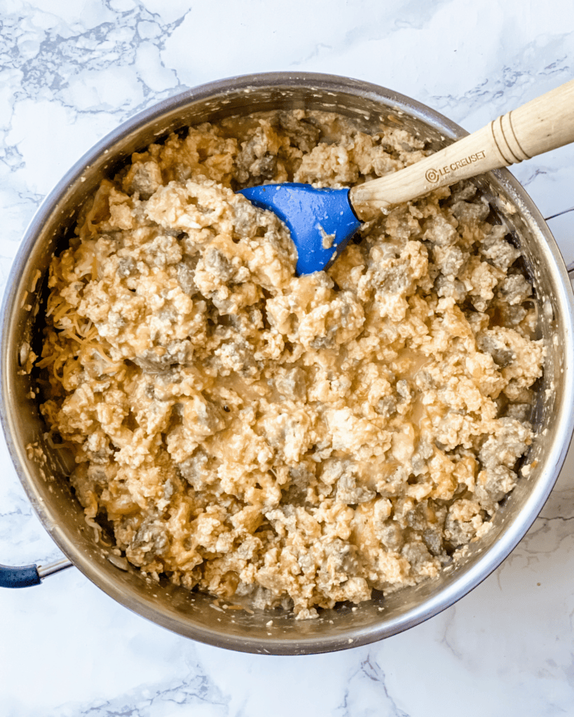 salsa and cheese stirred into the egg mixture.