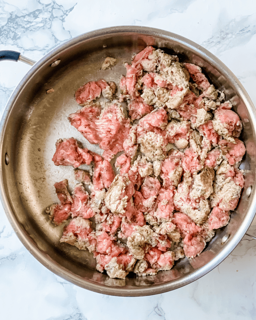 breakfast sausage cooked in a pan