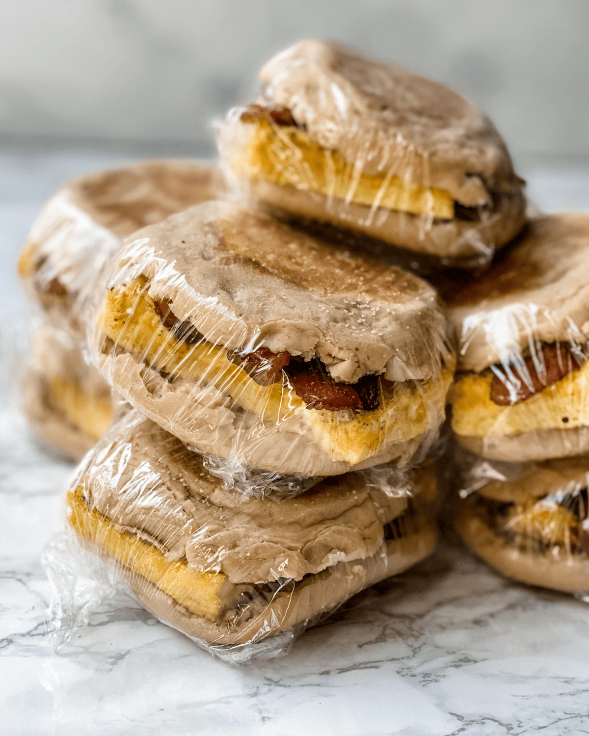 wrapped breakfast sandwiches.