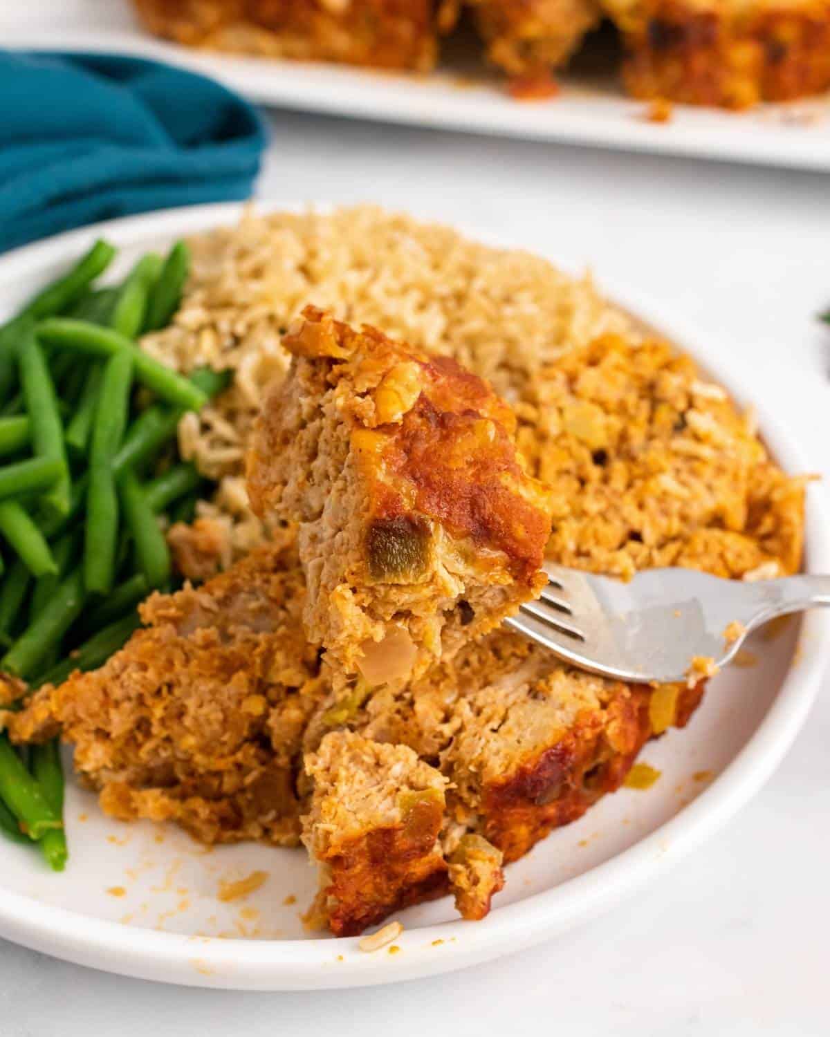 close-up of a bite of taco meatloaf