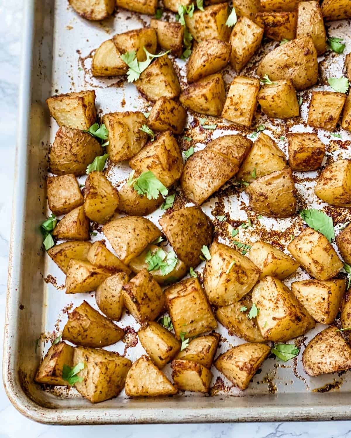 mexican potatoes on a sheet pan