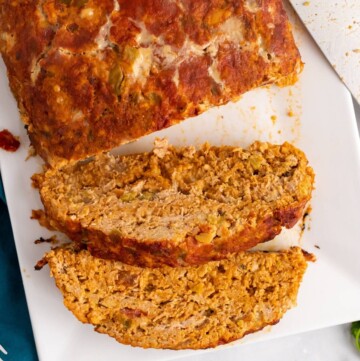 slices of mexican meatloaf on a white platter