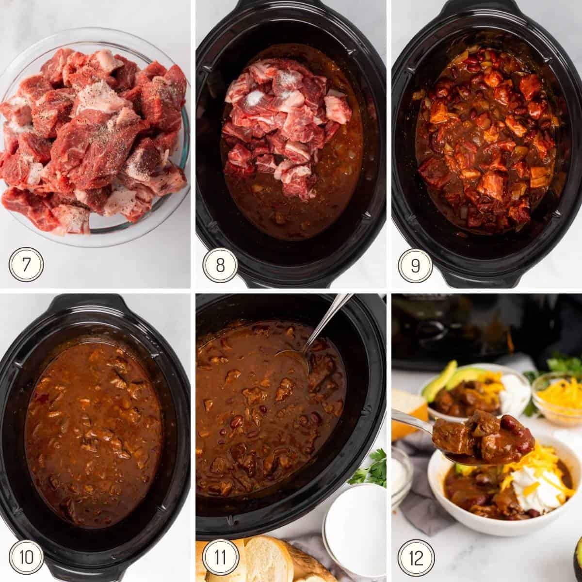 another step by step collage finishing the slow cooker chuck roast recipe.