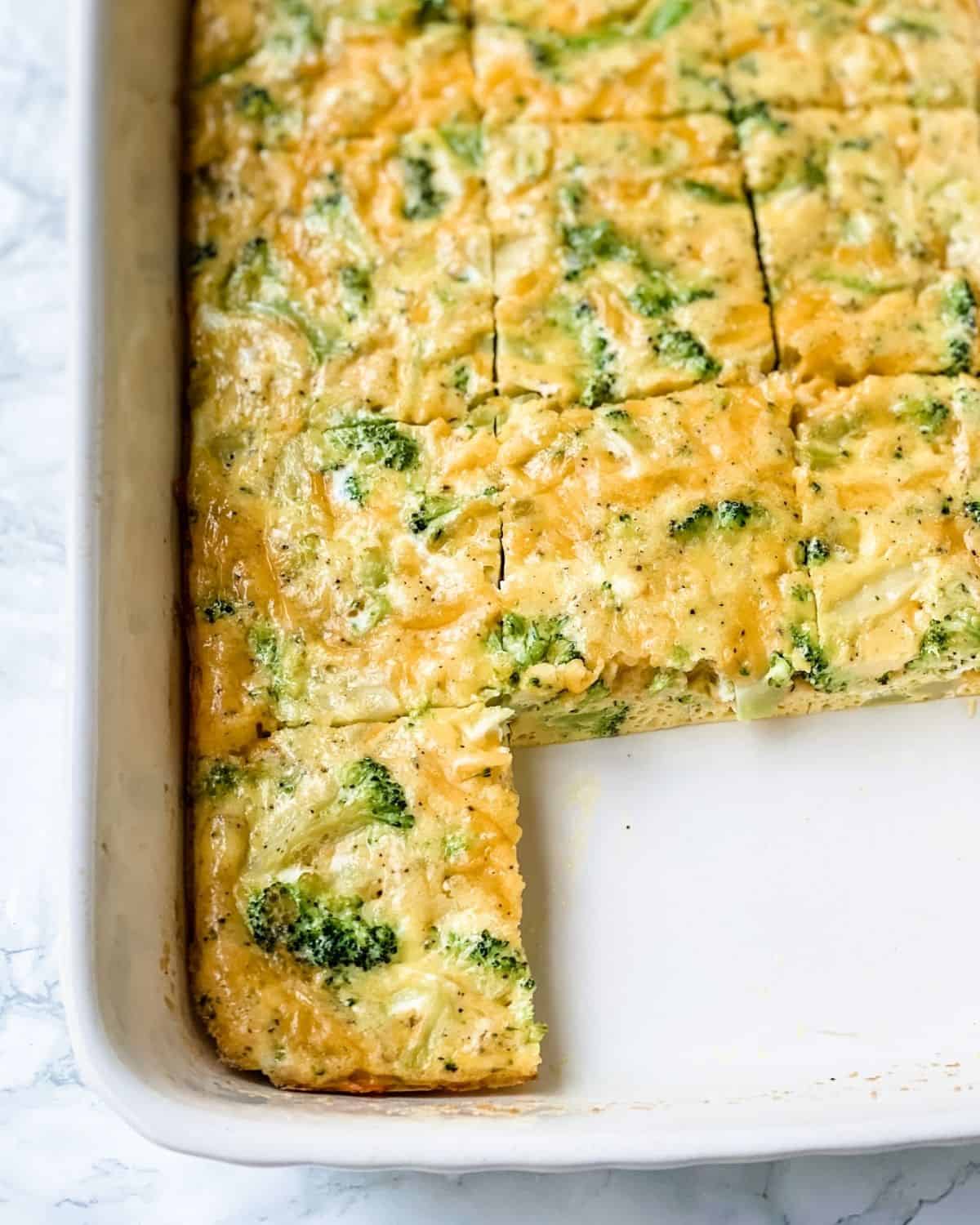 broccoli egg casserole cut into pieces