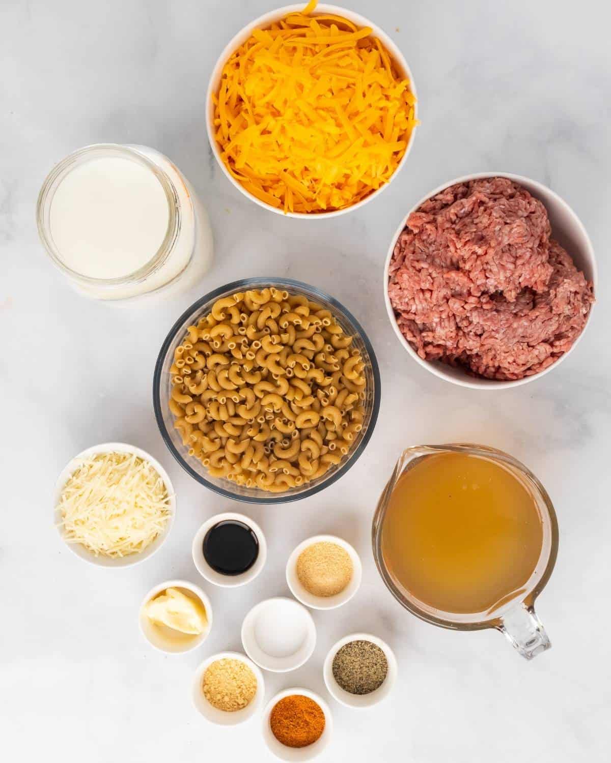 ingredients to make cheeseburger macaroni