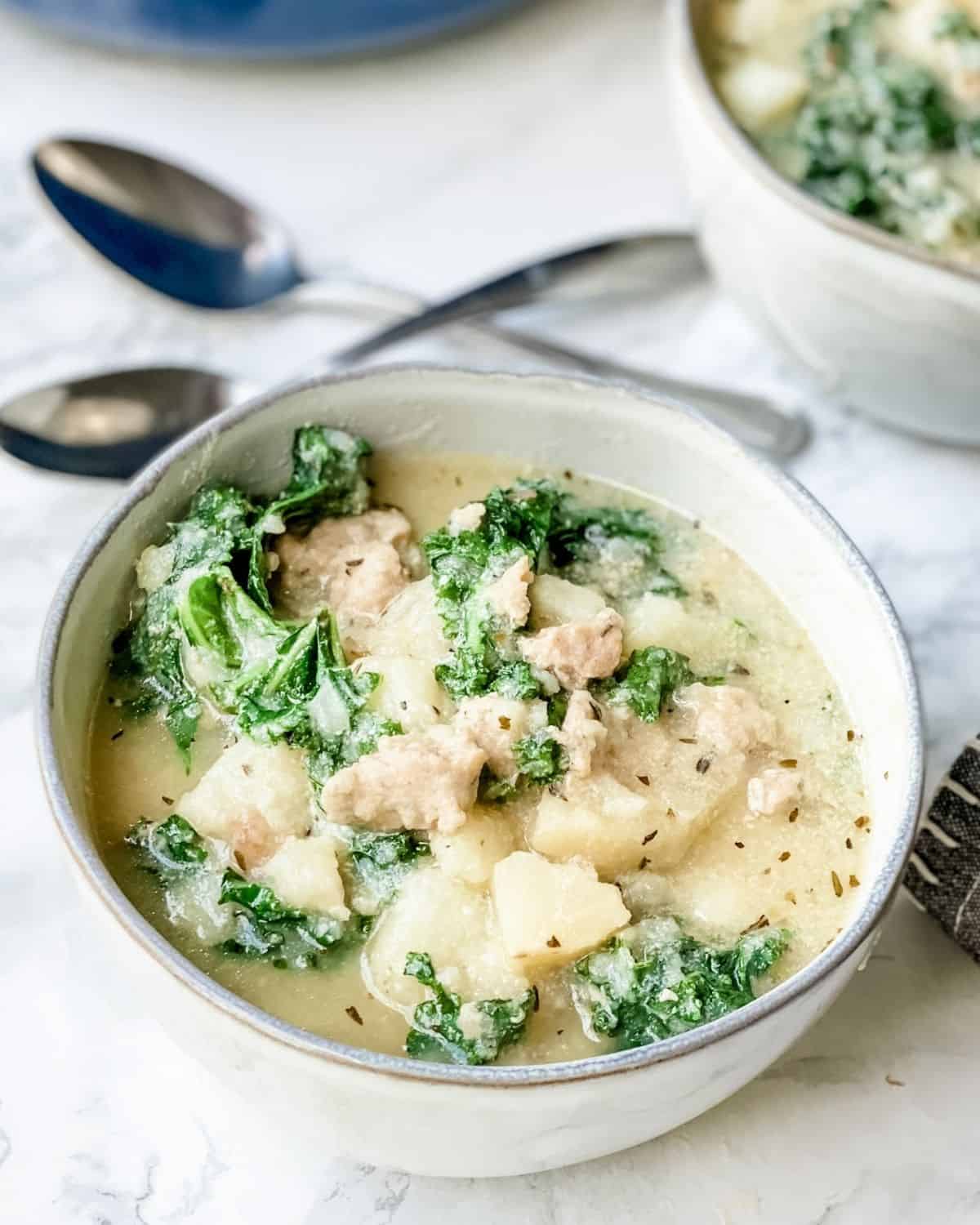 a bowl of Zuppa Toscana