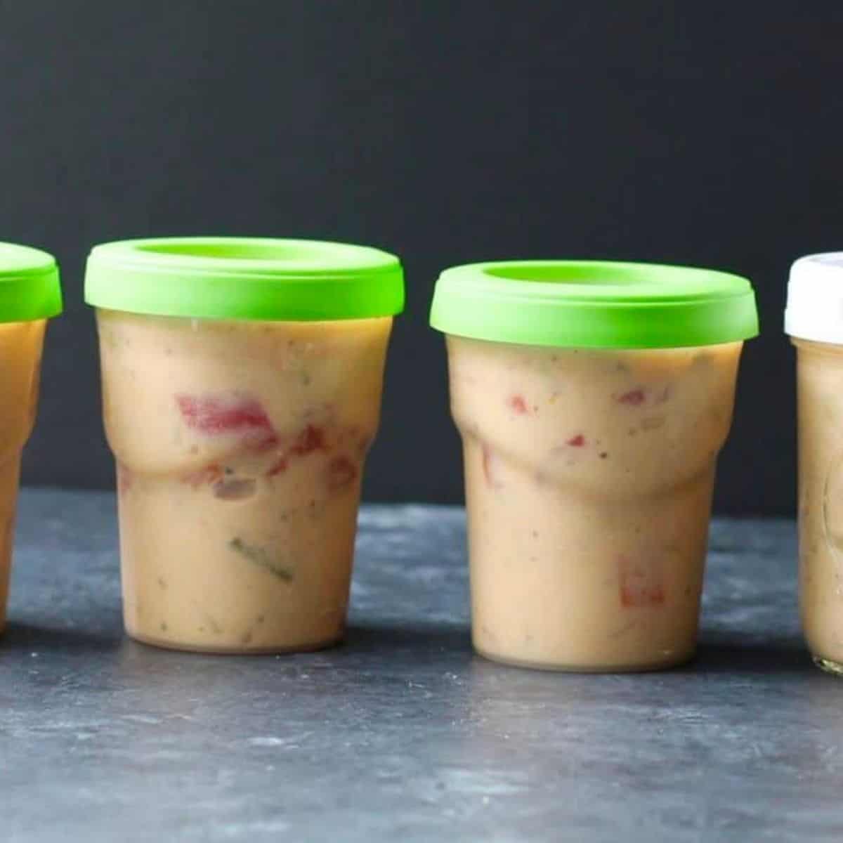 soups in a plastic freezer container
