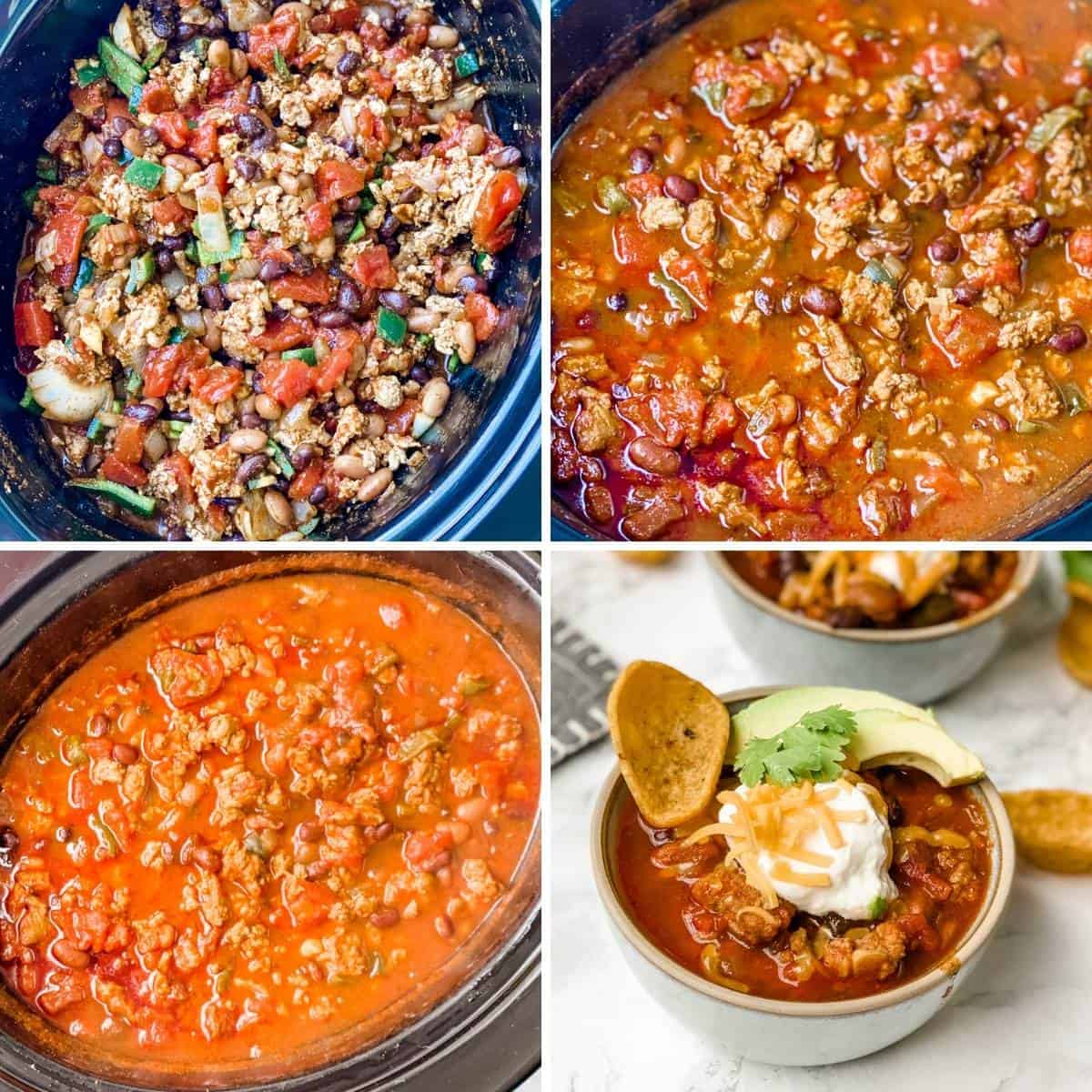 second collage showing how to make sausage chili recipe