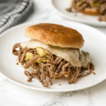 close-up picture of italian shredded beef.