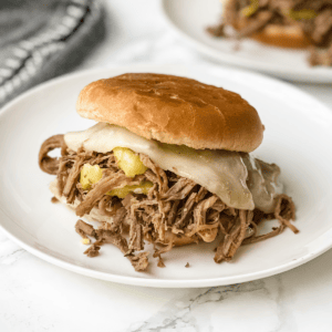 close-up picture of italian shredded beef.