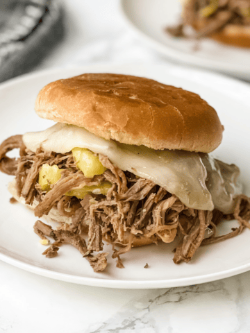 close-up picture of italian shredded beef.