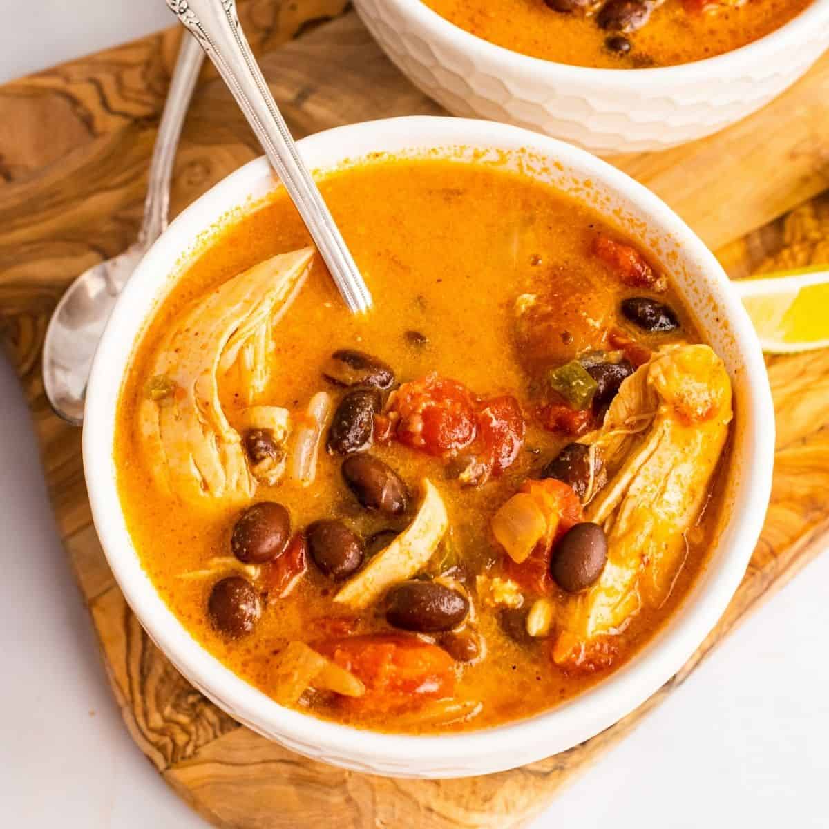 chicken enchilada soup in a bowl.